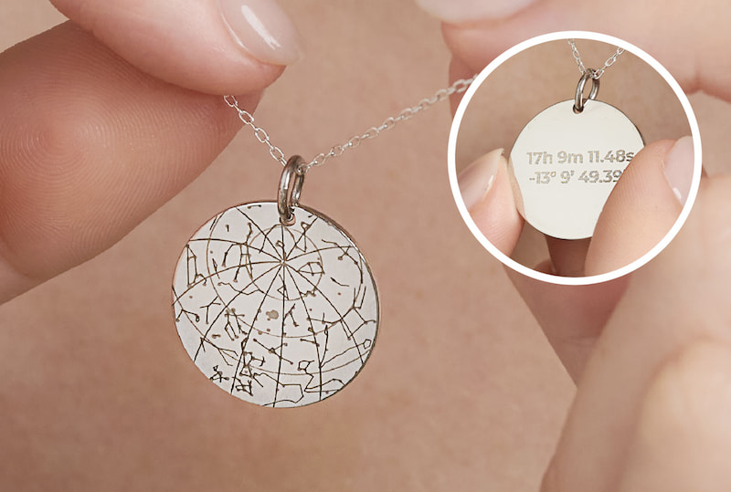 Engraved 925 Silver Personalized Map of your Star Necklace